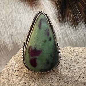 ❤️ Rare Vintage Old Pawn Ruby Zoisite 925 Handcrafted Sz 6.75 Statement Ring 13G